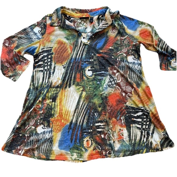 Attitudes by Renee long colorful abstract ladies tunic top size XL‎ stretch - Picture 8 of 10